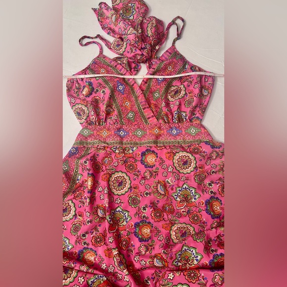 Kohinoor Pakastani Designer Open Back Pink & Gold Maxi Dress Size M Maximalist - Picture 7 of 12